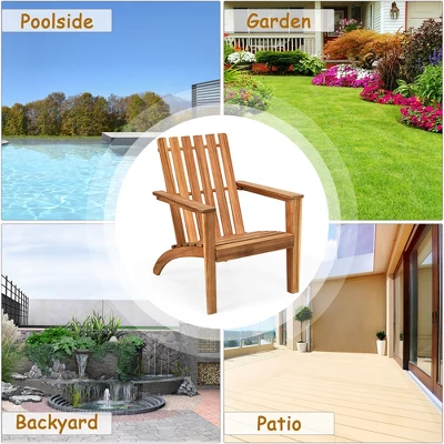 Costway Patio Acacia Wood Adirondack Chair Lounge Armchair Durable Outdoor Garden Yard 4 Costway Patio Acacia Wood Adirondack Chair Lounge Armchair Durable Outdoor Garden Yard - Image 4
