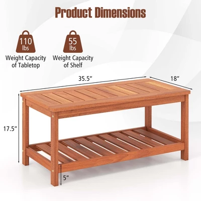 Costway Patio Coffee Table 2-Tier Outdoor Side Rectangle Side Table Solid Wood Porch 3 Costway Patio Coffee Table 2-Tier Outdoor Side Rectangle Side Table Solid Wood Porch - Image 3