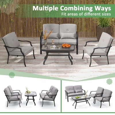 Costway 4 PCS Patio Furniture Set Outdoor Conversation Sofa Tempered Glass Coffee Table 7 Costway 4 PCS Patio Furniture Set Outdoor Conversation Sofa Tempered Glass Coffee Table - Image 7