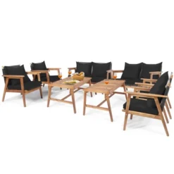 Costway 8PCS Patio Rattan Furniture Set Wooden Cushioned Sofa With Black & Turquoise Cover 17 Costway 8PCS Patio Rattan Furniture Set Wooden Cushioned Sofa With Black & Turquoise Cover -Costway GUEST 8d941d25 83a8 4ca8 be03 bab72a1ec2de