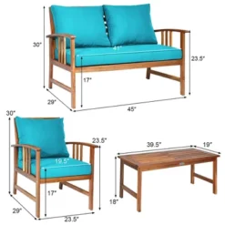 Costway 4PCS Wooden Patio Furniture Set Table Sofa Chair Cushioned Garden Turquoise 14 Costway 4PCS Wooden Patio Furniture Set Table Sofa Chair Cushioned Garden Turquoise -Costway GUEST 8e0d2d77 2e7c 4869 84e1 b71ff4893bc6