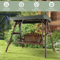 Costway 2 Person Wooden Garden Swing Bench Chair W/ Adjustable Canopy For Garden Porch -Costway GUEST 8e3003bc ed32 4024 8210 0fcca5487f90