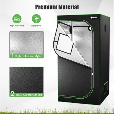 Costway 36''x36''x72'' Mylar Hydroponic Grow Tent W/Observation Window & Floor Tray GrayBlack 3 Costway 36''x36''x72'' Mylar Hydroponic Grow Tent W/Observation Window & Floor Tray GrayBlack - Image 3