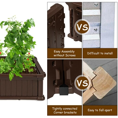 Costway 48''x24'' Raised Garden Bed Rectangle Plant Box Planter Flower Vegetable Brown 6 Costway 48''x24'' Raised Garden Bed Rectangle Plant Box Planter Flower Vegetable Brown - Image 6