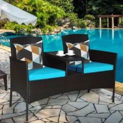 Costway Patio Rattan Conversation Set Loveseat Sofa Cushioned Coffee Table TurquoisRed -Costway GUEST 8e74e0ac 86a2 44c9 9391 227804038e69