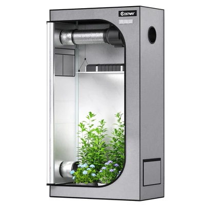 Costway 36''x20''x63'' Mylar Hydroponic Grow Tent W/Observation Window & Floor Tray GrayBlack 10 Costway 36''x20''x63'' Mylar Hydroponic Grow Tent W/Observation Window & Floor Tray GrayBlack - Image 10