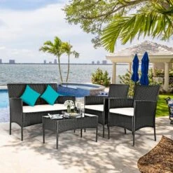Costway 4PCS Patio Furniture Set Rattan Wicker Conversation Set Outdoor -Costway GUEST 8eba6484 36f9 4236 89e9 9b86a5563c1e