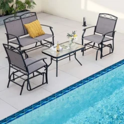 Costway 2pcs Patio Loveseat Glider Glass Coffee Table Set Heavy-Duty Swing Rocking Chair -Costway GUEST 8ee13a92 76ad 4aab 9c73 492924a18847