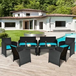 Costway 8PCS Patio Rattan Furniture Conversation Set Cushion Sofa Table Garden TurquoiseNavyBlackRed 22 Costway 8PCS Patio Rattan Furniture Conversation Set Cushion Sofa Table Garden TurquoiseNavyBlackRed -Costway GUEST 8f0e9640 2e72 4eb3 b219 e6501f43c058