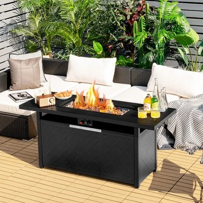Costway 57'' Rectangular Propane Gas Fire Pit 50,000 Btu Heater Outdoor Table 1 Costway 57'' Rectangular Propane Gas Fire Pit 50,000 Btu Heater Outdoor Table