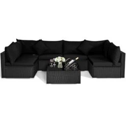 Costway 7PCS Patio Rattan Sofa Set Sectional Conversation Furniture Set Garden Black -Costway GUEST 8f49bf2e 5dee 480a 98f6 1a96731df4f5