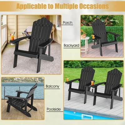 Costway Patio HIPS Adirondack Chair With Cup Holder Weather Resistant Outdoor 380 LBS Black/Teak/Green/Navy/Red/Gray/White/Yellow 8 Costway Patio HIPS Adirondack Chair With Cup Holder Weather Resistant Outdoor 380 LBS Black/Teak/Green/Navy/Red/Gray/White/Yellow - Image 8