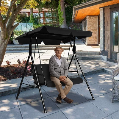 Costway Loveseat Patio Canopy Swing Glider Hammock Cushioned Steel Frame Outdoor Black 4 Costway Loveseat Patio Canopy Swing Glider Hammock Cushioned Steel Frame Outdoor Black - Image 4