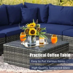 Costway 7PCS Patio Rattan Furniture Set Sectional Sofa Garden Navy Cushion 14 Costway 7PCS Patio Rattan Furniture Set Sectional Sofa Garden Navy Cushion -Costway GUEST 902ce768 edab 499d b48f e07eec835088