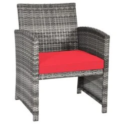 Costway 4PCS Patio Rattan Furniture Set Conversation Glass Table Top Cushioned TurquoiseRed -Costway GUEST 9041e0a7 9012 4a86 91be 7e0259be0509