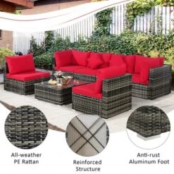 Costway 7PCS Patio Rattan Furniture Set Sectional Sofa Garden Red Cushion 15 Costway 7PCS Patio Rattan Furniture Set Sectional Sofa Garden Red Cushion -Costway GUEST 90c13579 4230 46d8 bdea 3f957ac4f349