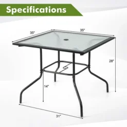 Costway 35'' Patio Dining Table Tempered Glass Top Bistro Table With 1.5'' Umbrella Hole 11 Costway 35'' Patio Dining Table Tempered Glass Top Bistro Table With 1.5'' Umbrella Hole -Costway GUEST 90d1b163 adf5 4c44 9a8f 2ab785d95596