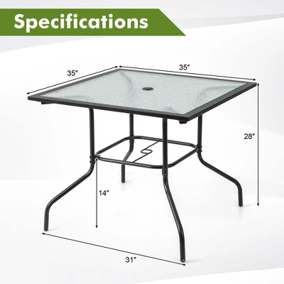 Costway 35'' Patio Dining Table Tempered Glass Top Bistro Table With 1.5'' Umbrella Hole 3 Costway 35'' Patio Dining Table Tempered Glass Top Bistro Table With 1.5'' Umbrella Hole - Image 3