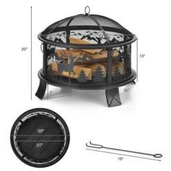 Costway 26" Outdoor Fire Pit Wood Burning Metal Firepit Bowl With Spark Screen Poker -Costway GUEST 91744019 4c7f 4ca4 8b0d 425c042e1c7e