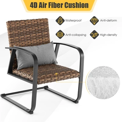 Costway 3 PCS Patio Rattan Furniture Bistro Set C-Spring Chair Padded Seat & Back Pillow 7 Costway 3 PCS Patio Rattan Furniture Bistro Set C-Spring Chair Padded Seat & Back Pillow - Image 7