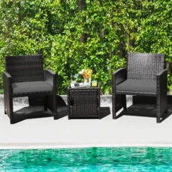 Costway 3PCS Patio Wicker Furniture Set Storage Table W/Protect Cover Cushioned -Costway GUEST 92107350 9913 4ba3 85d3 a368a05ce84d