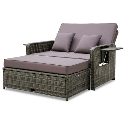 Costway Patio Rattan Daybed Set Wicker Loveseat Sofa With Ottoman & Retractable Side Tray 3 Costway Patio Rattan Daybed Set Wicker Loveseat Sofa With Ottoman & Retractable Side Tray - Image 3