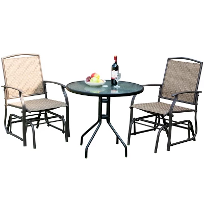 Costway 3PCS Patio Bistro Furniture Set Rocking Glider Chair Glass Table 7 Costway 3PCS Patio Bistro Furniture Set Rocking Glider Chair Glass Table - Image 7