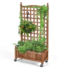 Costway 2PC 50in Wood Planter Box W/Trellis Mobile Raised Bed For Climbing Plant 17 Costway 2PC 50in Wood Planter Box W/Trellis Mobile Raised Bed For Climbing Plant -Costway GUEST 92748439 156f 44db ae76 49370572b514