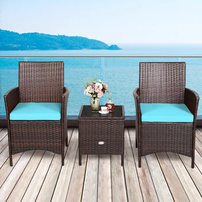 Costway 3PCS Patio Rattan Furniture Set Cushioned Sofa Glass Tabletop Deck RedBlue White 10 Costway 3PCS Patio Rattan Furniture Set Cushioned Sofa Glass Tabletop Deck RedBlue White - Image 10