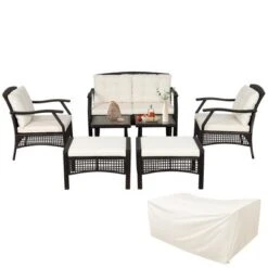 Costway 7PCS Patio Rattan Furniture Set Cushioned Sofas Loveseat Yard W/Waterproof Cover