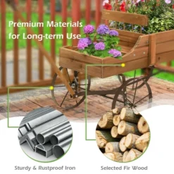 Costway Garden Plant Planter Wooden Wagon Planter W/ Wheel Garden Yard 17 Costway Garden Plant Planter Wooden Wagon Planter W/ Wheel Garden Yard -Costway GUEST 930ecdfe 167e 4877 ba42 7515f8b962dc
