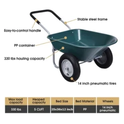 Costway 2 Tire Wheelbarrow Cart Heavy-duty Dolly Utility Cart Green -Costway GUEST 93345bec 9954 479c 9ffe 1c84d162281c