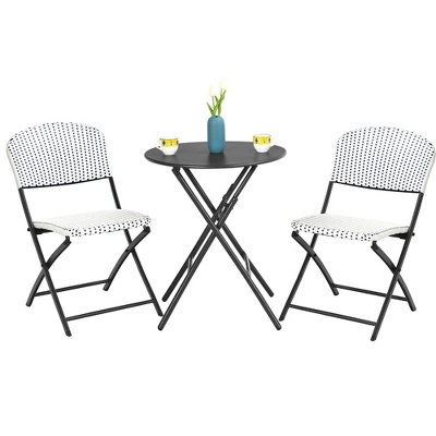 Costway 3PCS Patio Rattan Bistro Set Folding Table Chairs Garden Deck 2 Costway 3PCS Patio Rattan Bistro Set Folding Table Chairs Garden Deck - Image 2