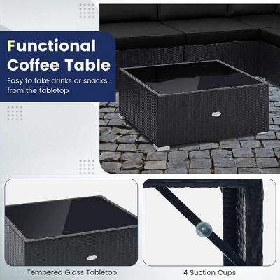 Costway 10 PCS Patio Rattan Furniture Set Outdoor Wicker Sofa Table Cushioned Seat Black/Brown 7 Costway 10 PCS Patio Rattan Furniture Set Outdoor Wicker Sofa Table Cushioned Seat Black/Brown - Image 7