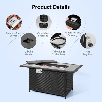 Costway 52'' Propane Fire Pit Table Marble Tabletop Rattan Wicker W/ Rain Cover Lava Rock 7 Costway 52'' Propane Fire Pit Table Marble Tabletop Rattan Wicker W/ Rain Cover Lava Rock - Image 7