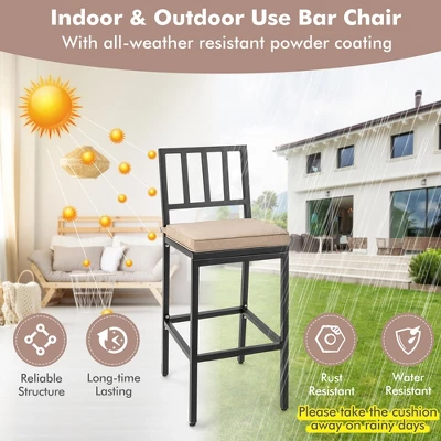 Costway Set Of 2 Patio Metal Bar Stools Outdoor Bar Height Dining Chairs With Cushion 6 Costway Set Of 2 Patio Metal Bar Stools Outdoor Bar Height Dining Chairs With Cushion - Image 6