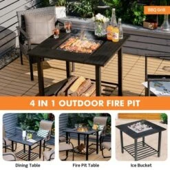 Costway 31'' Outdoor Fire Pit Dining Table Charcoal Wood Burning W/ Cooking BBQ Grate -Costway GUEST 93d571fa b75f 49f5 8844 d8d310169e17