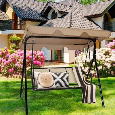 Costway Outdoor Patio Swing Canopy 3 Person Canopy Swing Chair Patio Hammock Brown 3 Costway Outdoor Patio Swing Canopy 3 Person Canopy Swing Chair Patio Hammock Brown - Image 3