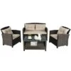 Costway 4PCS Outdoor Rattan Furniture Set Cushioned Sofa Armrest Chair Lower Shelf Brown