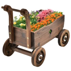 Decorative Wagon Cart Plant Flower Pot Stand Wooden Raised Garden Planter Box -Costway GUEST 948da782 feb1 45f5 85f6 cbbc231d613a