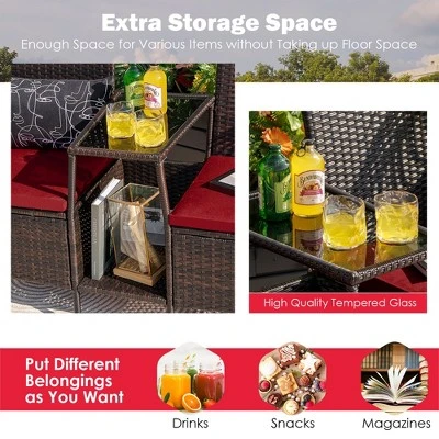 Costway Patio Rattan Wicker Conversation Set Sofa Cushioned Loveseat Glass Table 4 Costway Patio Rattan Wicker Conversation Set Sofa Cushioned Loveseat Glass Table - Image 4