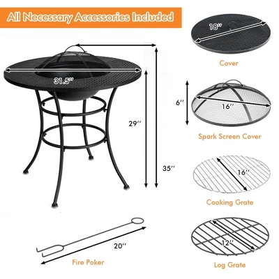 Costway 31.5'' Patio Fire Pit Dining Table Charcoal Wood Burning W/ Cooking BBQ Grate 4 Costway 31.5'' Patio Fire Pit Dining Table Charcoal Wood Burning W/ Cooking BBQ Grate - Image 4