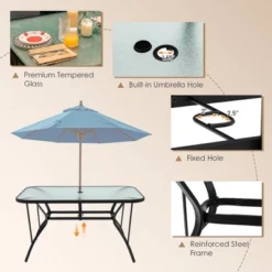 Costway 7PCS Patio Dining Set 6 Stackable Chairs Glass Table Umbrella Hole Yard -Costway GUEST 94d9dffd ce1d 4594 9012 4f49b7537084