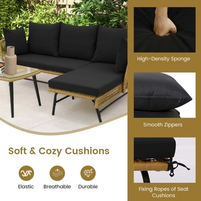 Costway 3 PCS L-Shaped Patio Sofa Set Conversation Furniture With Cushions Deck Garden Black/Beige 5 Costway 3 PCS L-Shaped Patio Sofa Set Conversation Furniture With Cushions Deck Garden Black/Beige - Image 5