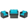 Costway 4PCS Patio Rattan Cushioned Sofa Chair Coffee Table Turquoise