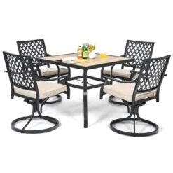 Costway 5PCS Patio Dining Set Square Table 4 Swivel Chair Rocker Cushioned Deck -Costway GUEST 9592681b a51f 475b a50b ecd491e24417