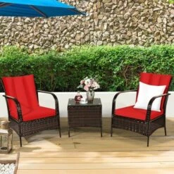 Costway 3 PCS Patio Rattan Furniture Set Coffee Table & 2 Rattan Chair W/Red Cushions 11 Costway 3 PCS Patio Rattan Furniture Set Coffee Table & 2 Rattan Chair W/Red Cushions -Costway GUEST 95a9efc0 97b0 4ca7 995f 78cd1e726355
