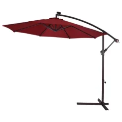 Costway 10' Hanging Solar LED Umbrella Patio Sun Shade Offset Market W/Base Burgundy -Costway GUEST 95c05c30 49a5 417e 8362 a62667356a60