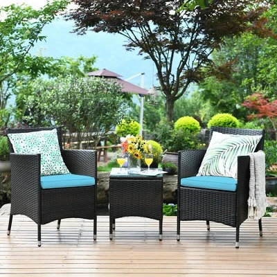 Costway Outdoor 3 PCS PE Rattan Wicker Furniture Sets Chairs Coffee Table Garden 8 Costway Outdoor 3 PCS PE Rattan Wicker Furniture Sets Chairs Coffee Table Garden - Image 8