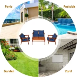 Costway 8PCS Patio Rattan Furniture Set Acacia Wood Frame Cushioned Sofa Chair RedNavy -Costway GUEST 95ff567d a9e3 4cc5 b330 c116438bf657